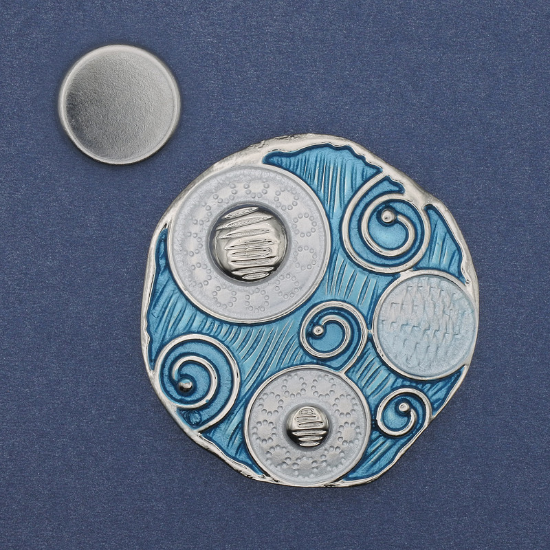 Magnetic Brooch Accent Silver Enamel Metal 48mm+