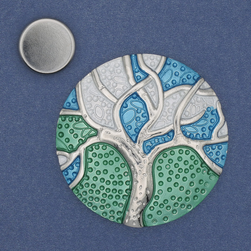 Magnetic Brooch Accent Silver Enamel Metal 48mm+
