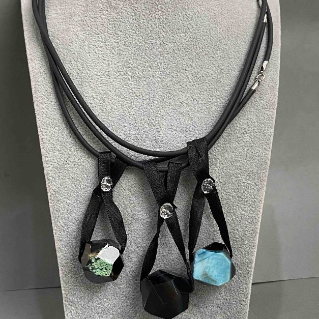 Agate Multiside Pendant on Rubber Cord, 47cm+