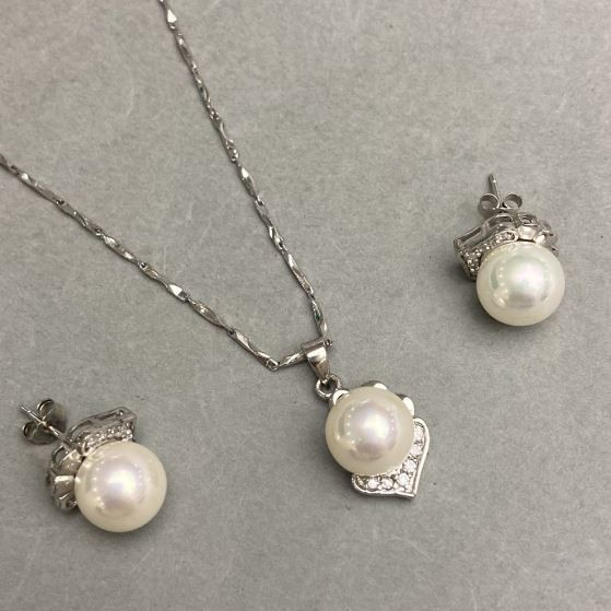 Necklace and Earrings Set Mallorca Pearls 40cm+ and Stud Earrings