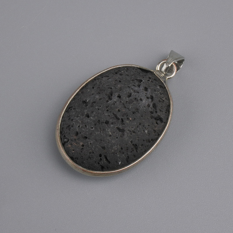 Lava Stone Oval Pendant in a Bezel, 26×20mm approx, 35cm chain