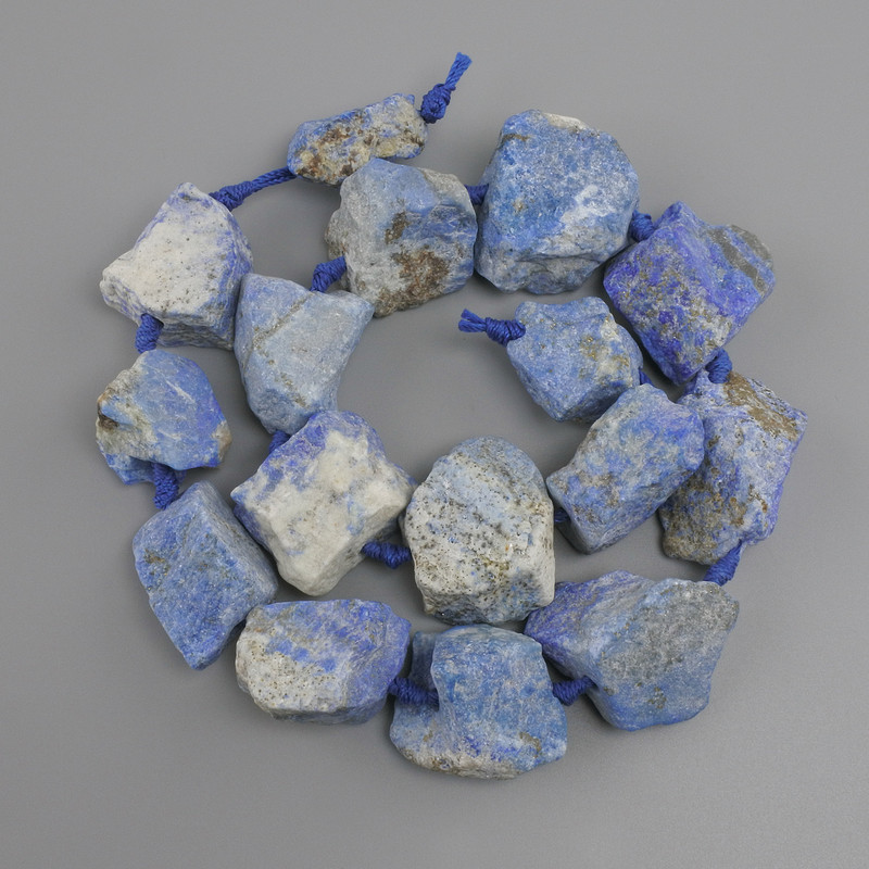 Lapis lazuli beads unpolished stone, diameter 23-33×18-34mm± on thread, length 41cm+