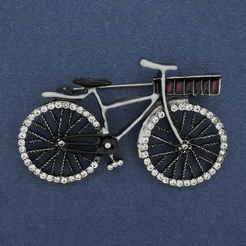 Brooch Bicycle with Crystals Silver Metal 49x37mm+