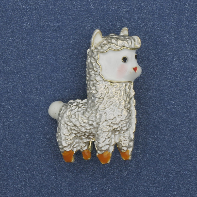 Brooch 'Llama' enamelled gold-tone metal 33×24mm+