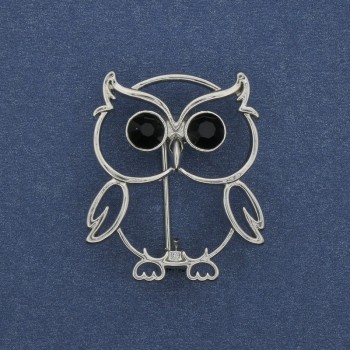 Brooch Owl with Crystals Silver-tone 30×26mm