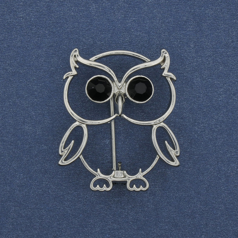 Brooch Owl with Crystals Silver-tone 30×26mm