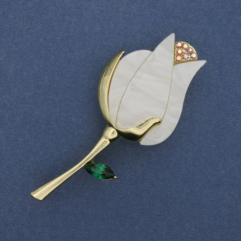 Flower Brooch Pendant with Gold-tone Crystals 70x35mm+