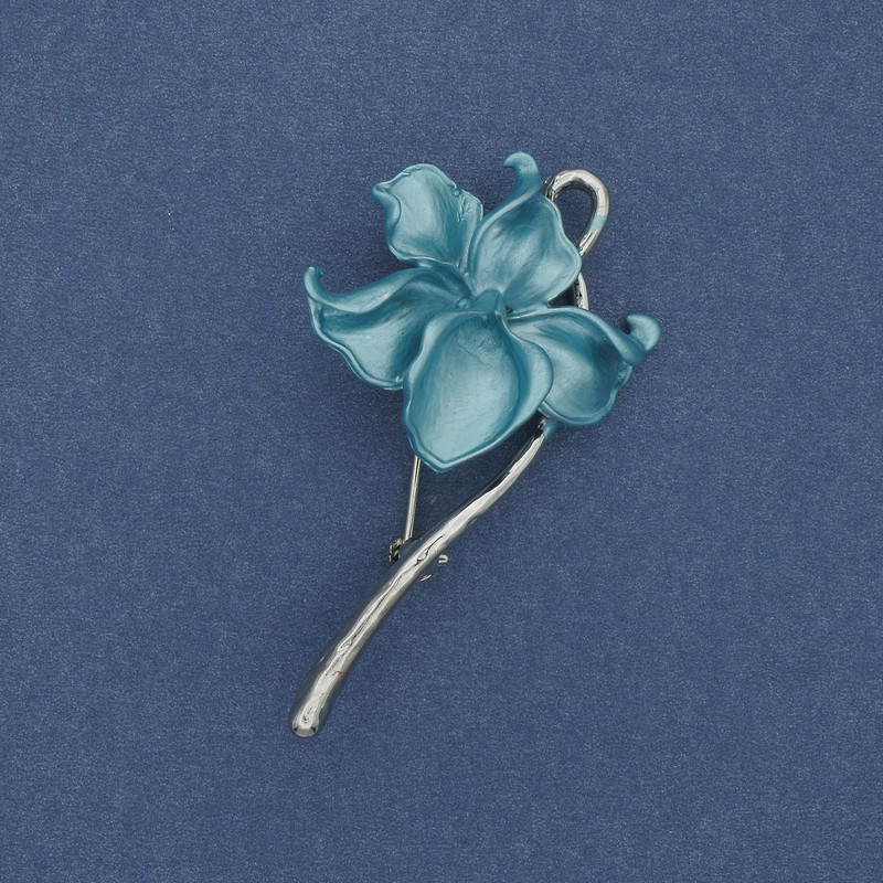 Brooch Pendant Flower Enamelled Silver-tone Metal 56×30mm+