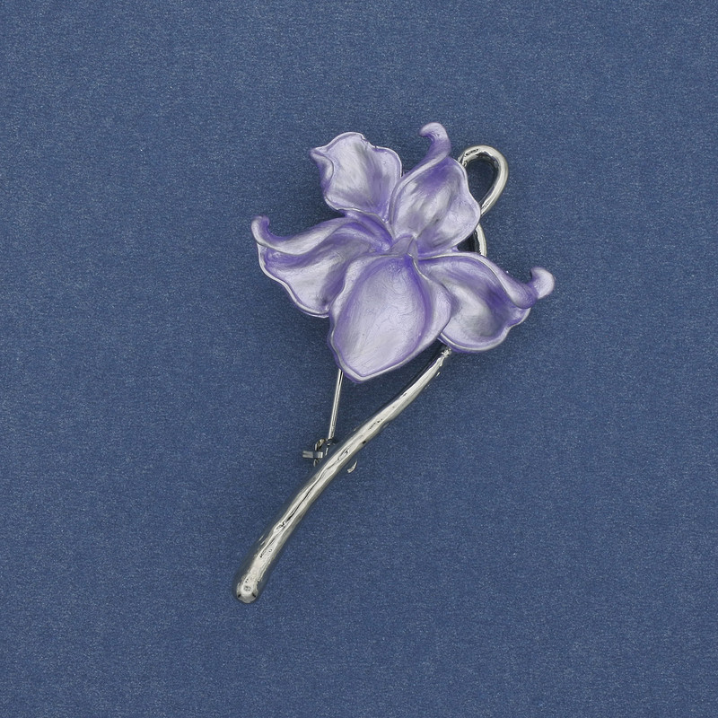 Brooch Pendant Flower Enamel Silver-tone Metal 56x30mm+