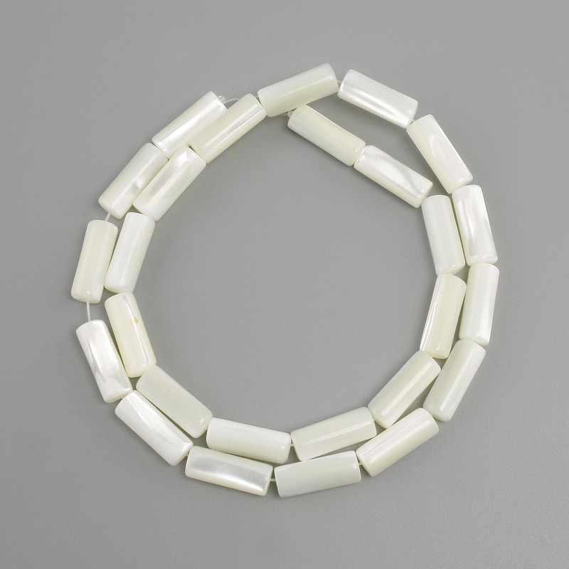 Mother-of-Pearl Cylindrical Beads 15×6mm, length 39cm on beading thread