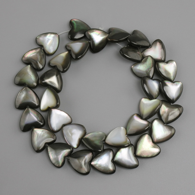 Mother-of-P pearl Heart Beads, 12mm diameter, 34cm length, on thread