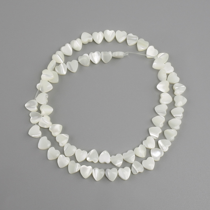 Mother-of-pearl Heart Beads, 6x6.5 mm, 5mm±, thread length 40cm±