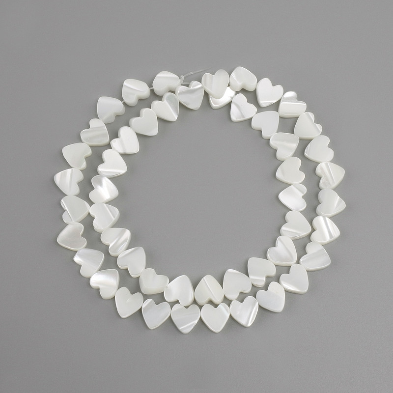 Mother-of-Pearl Heart Beads, 8mm diameter, 39cm length, on thread