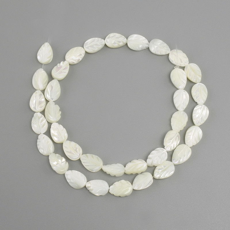 Mother-of-Pearl Leaf Beads, 12x8mm diameter, 41cm length on thread
