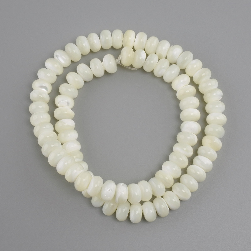 Mother-of-Pearl Rondelle Beads, diameter 8x5mm ±, length 38cm ± on a fishing line