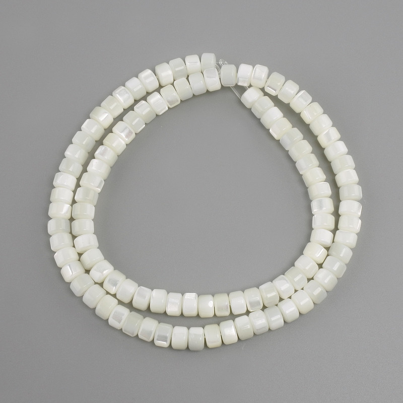 Mother-of-Pearl Rondelle Beads, 6×4 mm diameter, 40 cm length on thread