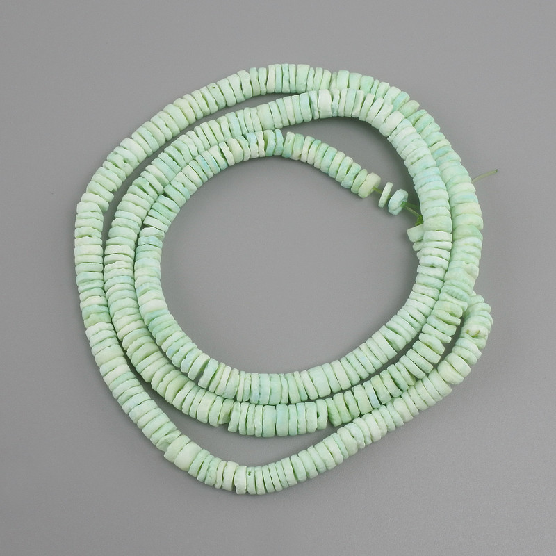 Unprocessed mother-of-pearl Scarbarca (Scalpel) rondelle beads, diameter 6x1.5-3mm, length 61cm on thread