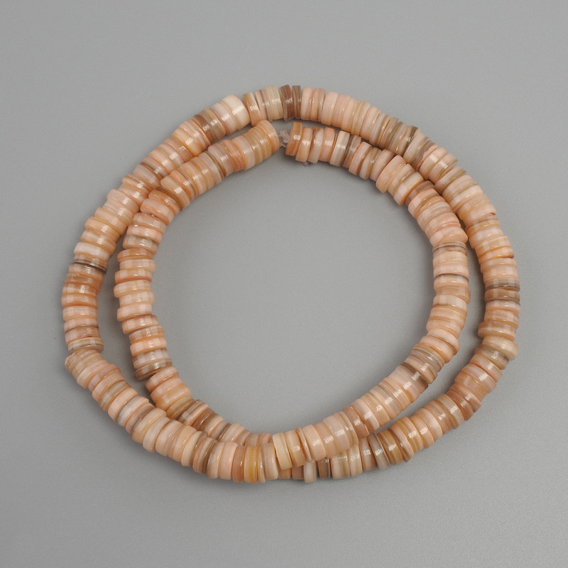 Mother-of-Pewter Shell Beads Scarface Rondelle, diameter 6.5×1.5–2mm, length 39cm on Fishing Line