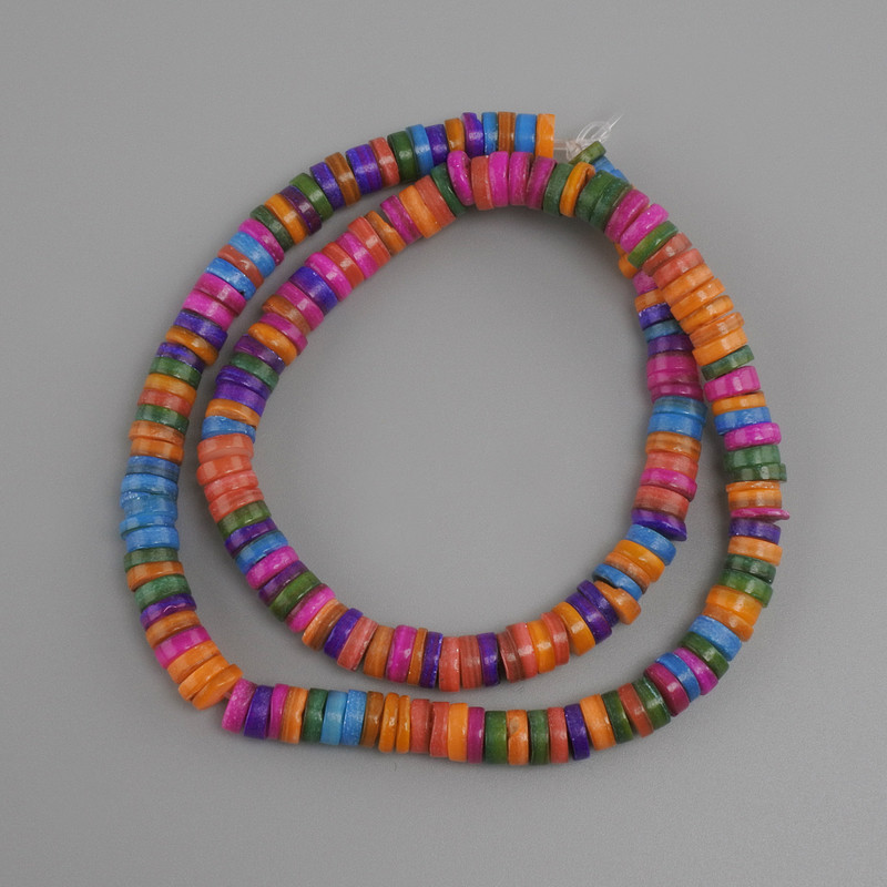 Mother-of-Pearl Scarface Scarfin Rondelle Beads, diameter 6-6.5 mm, thickness 1.5-2 mm, thread length approx. 38 cm on beading thread