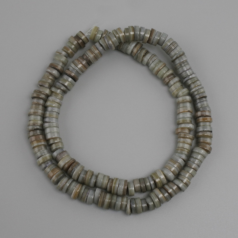 Shell Beads Scarabaca Scarab rondelle 5–6 mm, 38 cm on fishing line