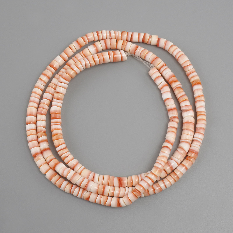 Shell Beads Scarfaak Rondelle, 4×1.5–3.5 mm, length 60 cm on thread