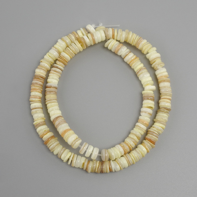 Conch Scarab Shell Rondelle Beads, 6-6.5x1.5-2mm, 39cm +/- length on fishing line
