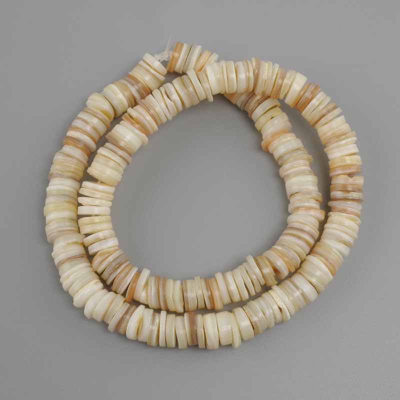 Beads from Haliotis shell rondelle, diameter 8 mm, 5–9×1.5–2 mm ±, length 39 cm ± on a string