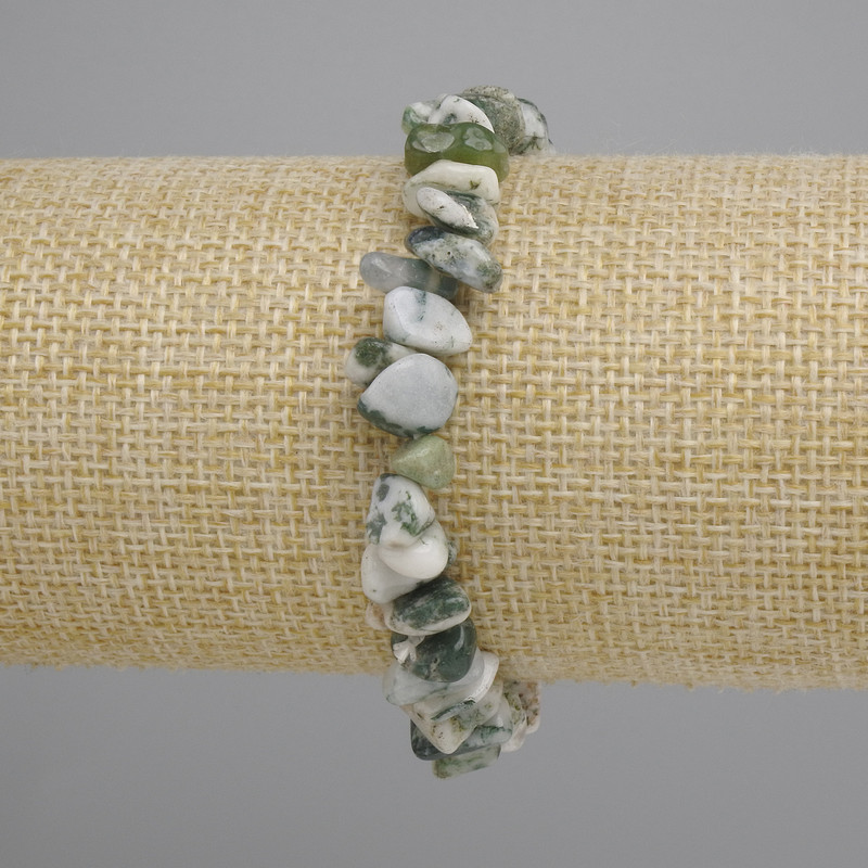 Bracelet Mossy Agate chip, diameter 6-10×2-4mm +-, length 18cm +- stretch
