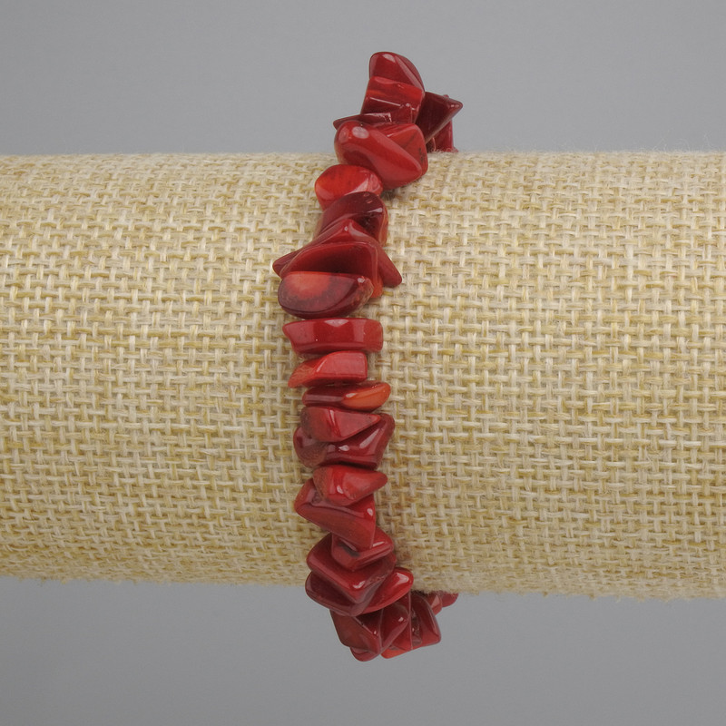 Coral Chip Bracelet, 8-11×2.5 mm chips, 18 cm length ± stretchy