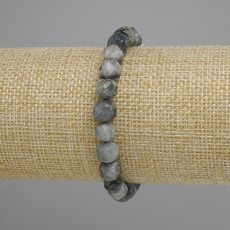 Bracelet Hawk's Eye Faceted Cube, diameter 7-8mm, length 18cm ± stretch
