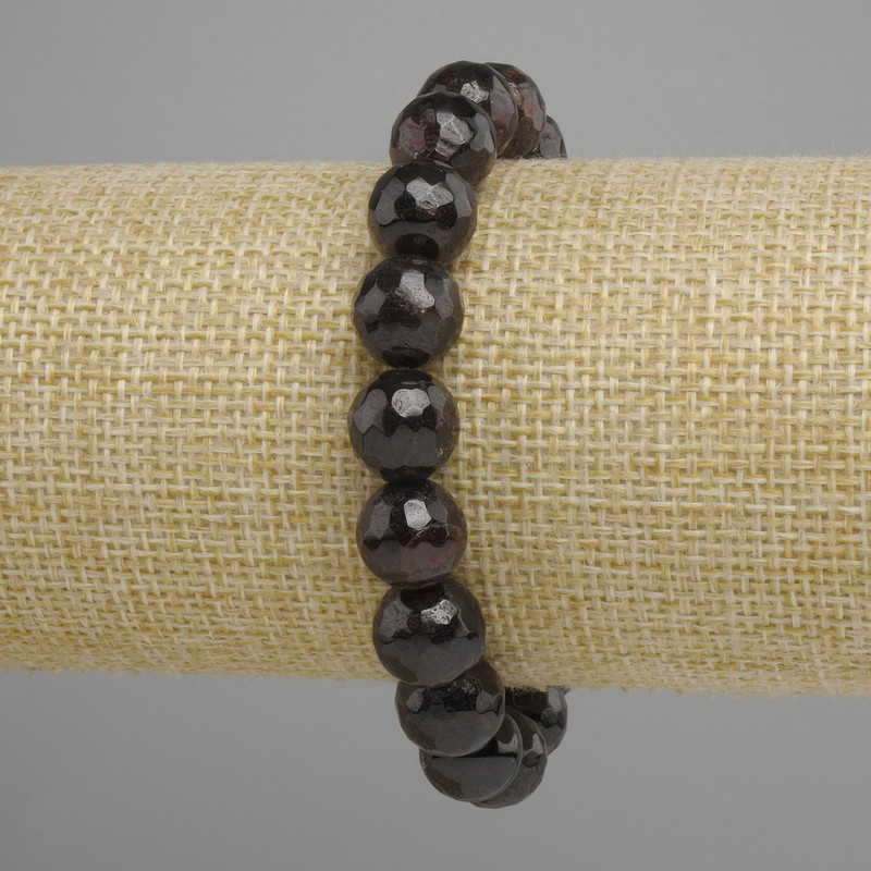 Garnet Bracelet - facet-cut beads, 10.5mm diameter, stretchy length 18cm +/-