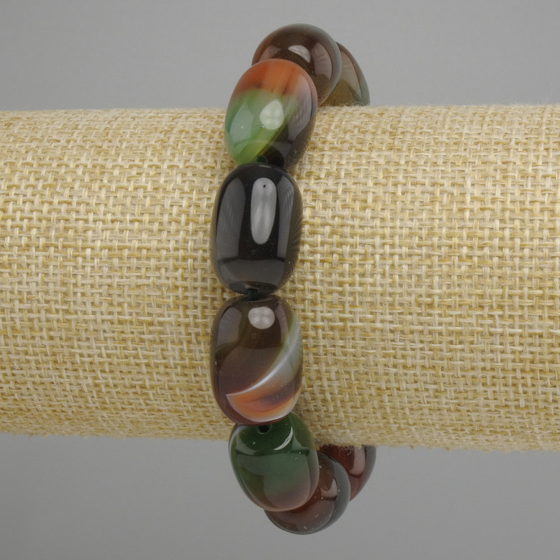 Bracelet Brazilian Agate Barilo (barrel) beads, diameter 13.5×10mm ±, length 18cm ± stretch