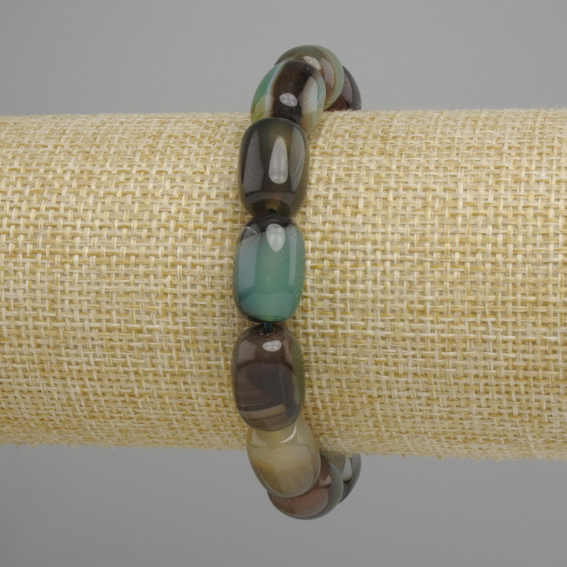 Bracelet Brazilian Agate Barrel, 13.5×10mm ±, length 18cm ± stretch