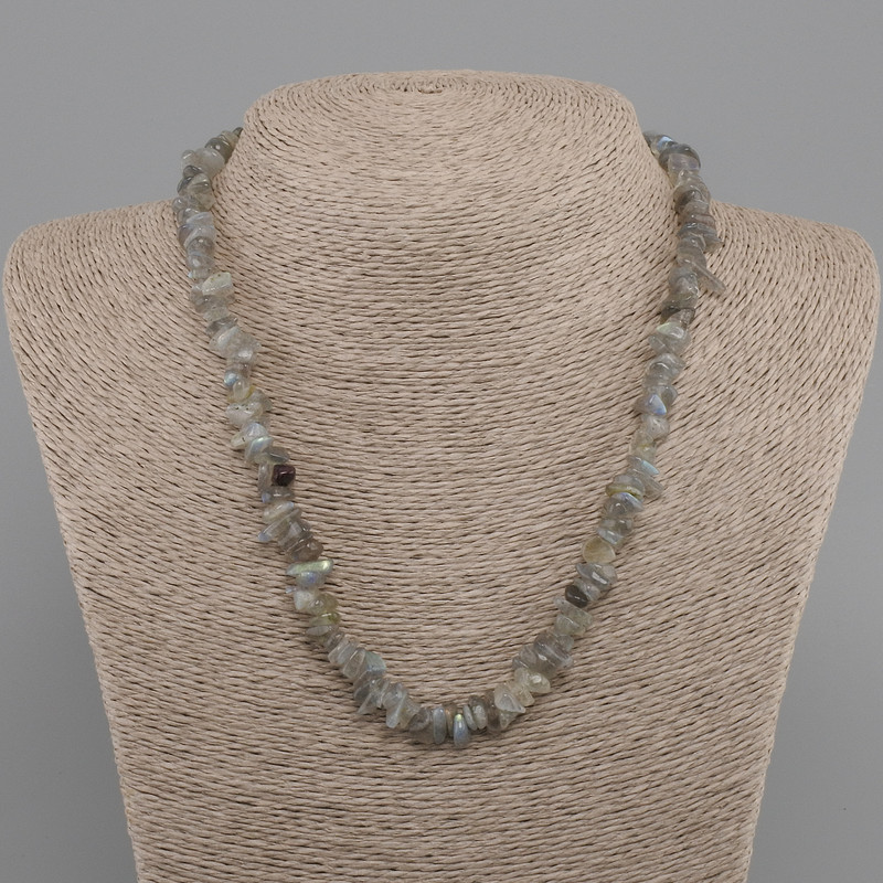Labradorite Chip Necklace, 6-9×2-5mm, length 45cm + 5cm extender chain