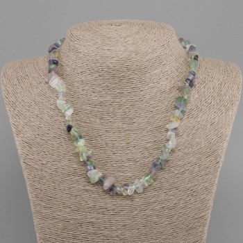Fluorite Bead Necklace, nugget, diameter 5-12×3-5mm, length 45cm + 5cm extension chain
