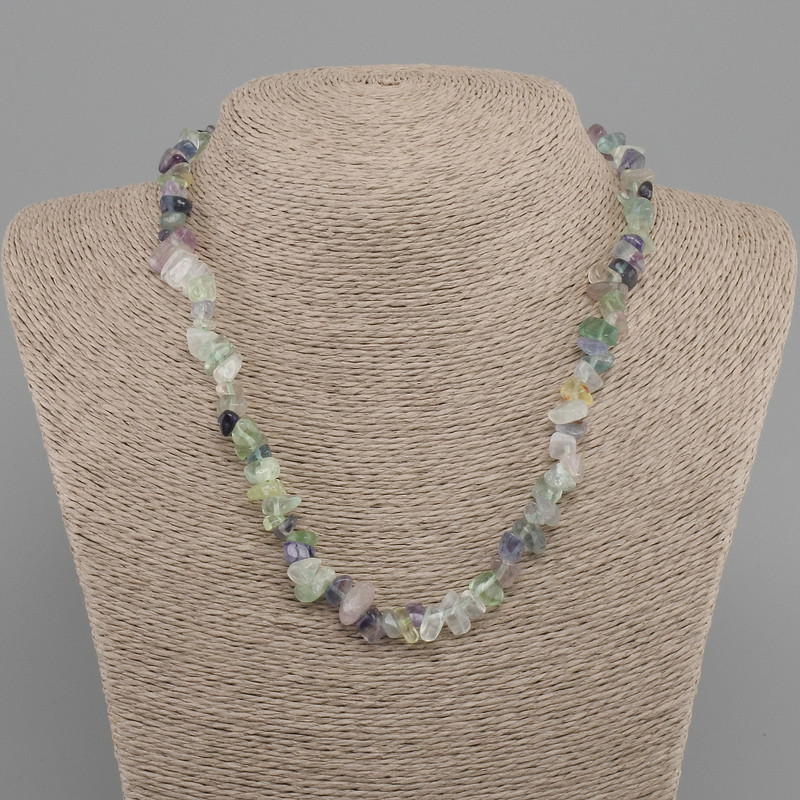 Fluorite Bead Necklace, nugget, diameter 5-12×3-5mm, length 45cm + 5cm extension chain