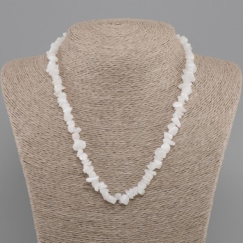 Necklace Beads White Quartz Chip, diameter 7-12x3-7mm±, length 45cm +5cm extender chain