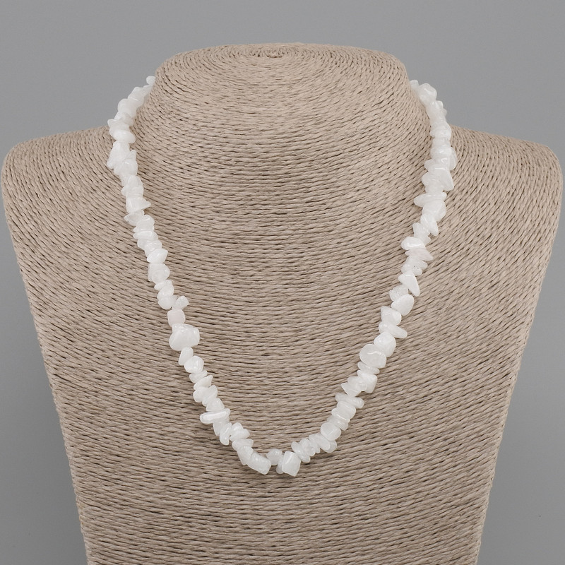 Necklace Beads White Quartz Chip, diameter 7-12x3-7mm±, length 45cm +5cm extender chain