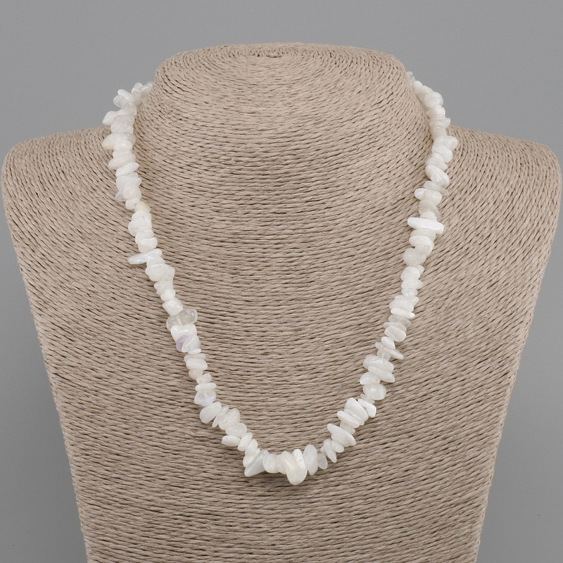Adularia Bead Necklace, chip, 5-12×2-6mm, length 45cm + 5cm extender chain