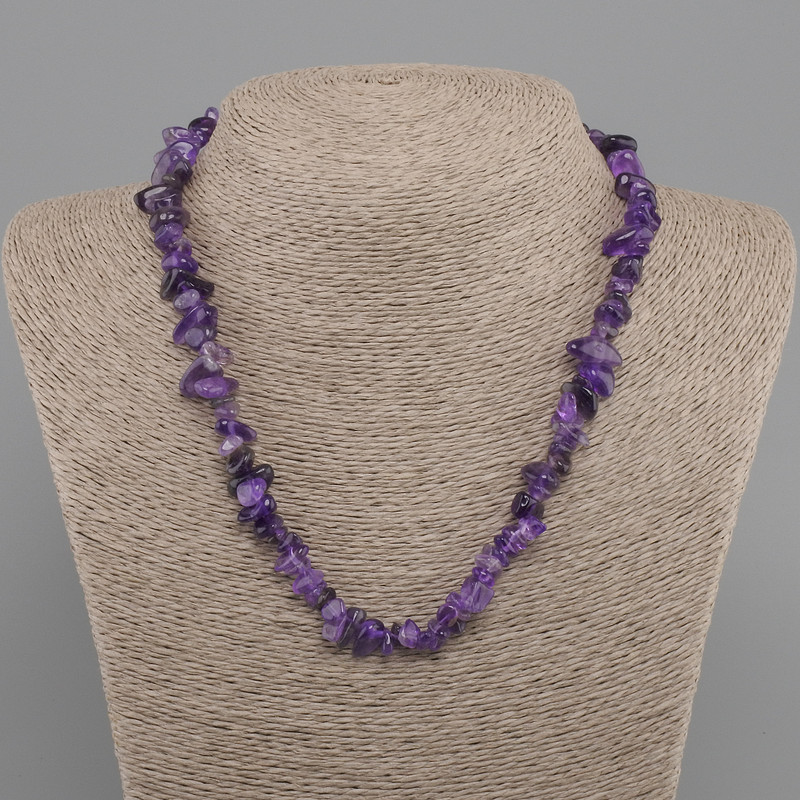 Amethyst nugget necklace, diameter 7-16×4-7mm +-, length 45cm +5cm extension chain