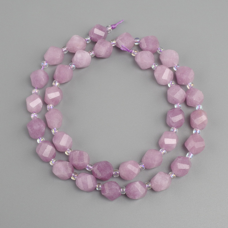 Kunzite Beads Faceted Diamond Shape, 8x7mm+, bead 3mm+-, thread length 36cm+
