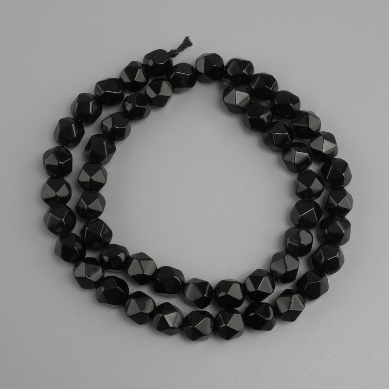 Beads Black Onyx Faceted, 7x7mm, length 36cm