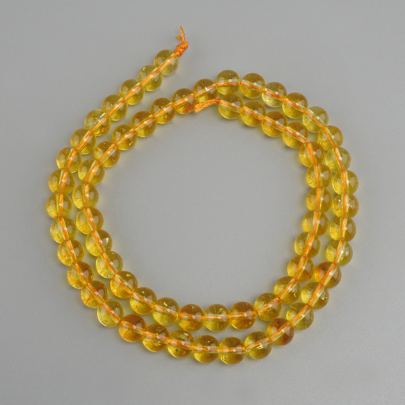 Citrine beads round smooth ball 6mm diameter+, length 38cm+