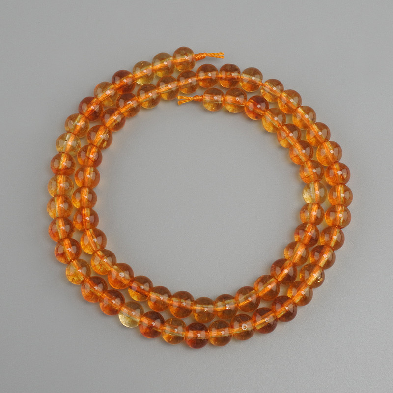 Citrine Beads Smooth Round 6mm, on Thread 37cm