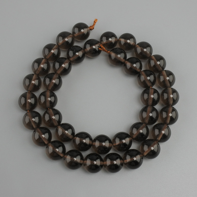 Smoky topaz beads smooth sphere 10mm dia. ±, length 37cm ±