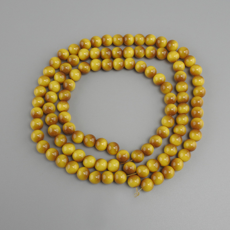 Beads Yellow Tiger's Eye (piece) smooth globe, diameter 8mm±, length 80cm± on thread