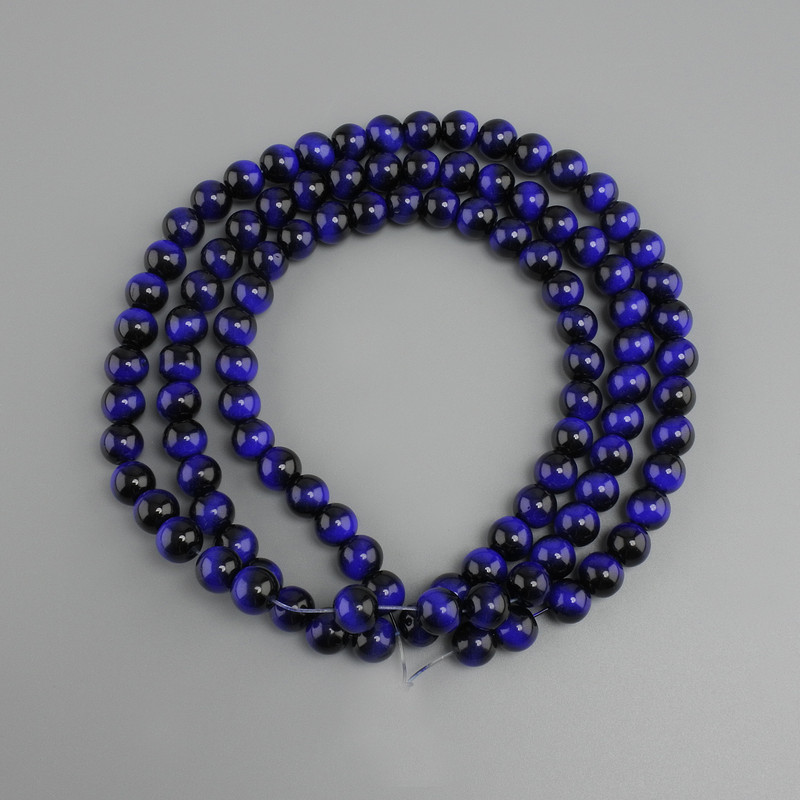 Blue Tiger’s Eye Beads (single) smooth round bead 8mm diameter, thread length 80cm ± on nylon thread