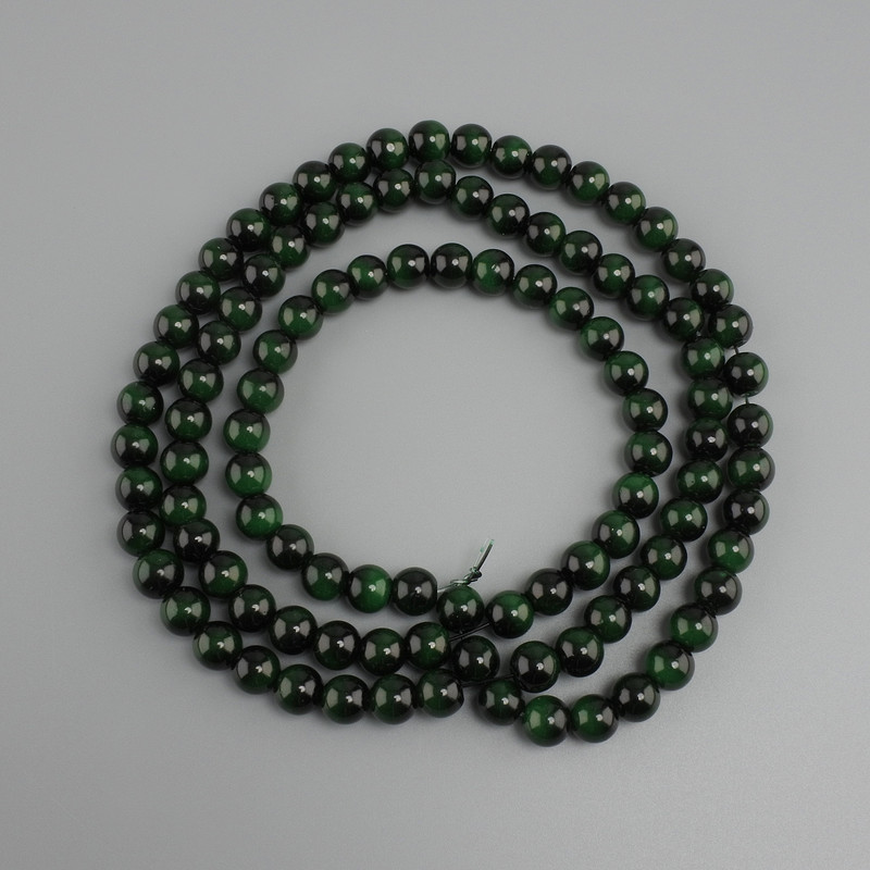 Green Tiger's Eye Beads (single) smooth round bead, diameter 8mm±, length 80cm± on fishing line
