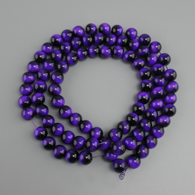Beads Purple Tiger's Eye (single) smooth round bead 10mm dia ±, 80cm± length on fishing line