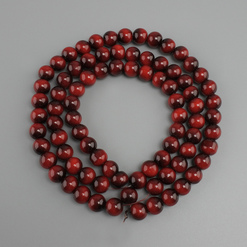 Red Tiger Eye Beads (per piece) Smooth round, 10mm diameter ±, 80cm length ± on fishing line